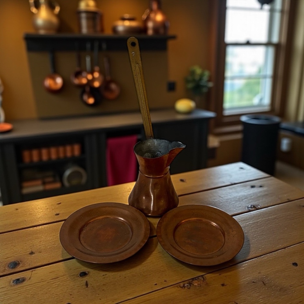 Turkish Coffee Pot also known as a Cerberus or Ibrik made from Copper with Tin